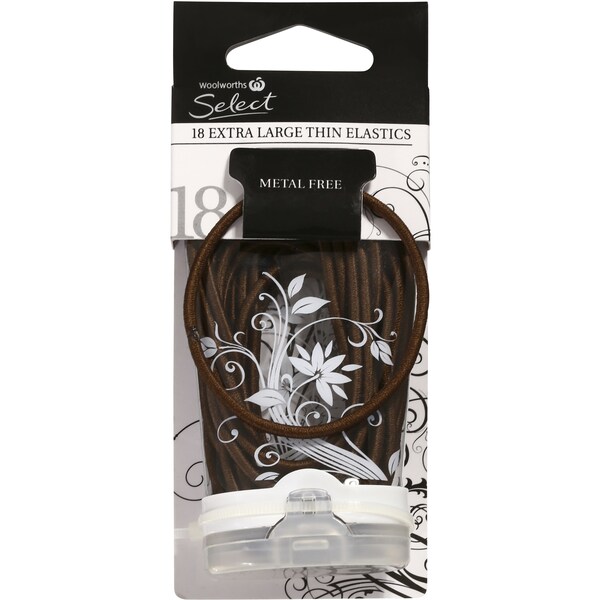 Woolworths Select Hair Elastics Extra Large Thin Brown 18 Pack