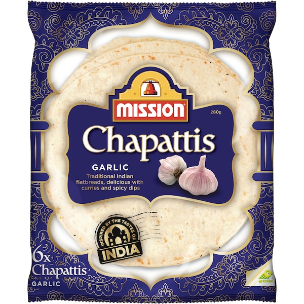 Mission Bread Chapattis Garlic 6 pack
