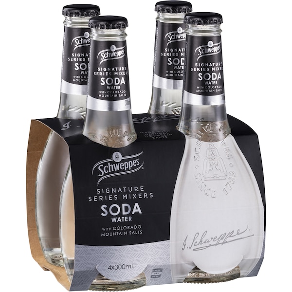 Schweppes Soda Water Bottles Glass Mixers Multipack 300mL x 4 pack