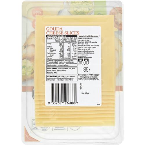 Woolworths Gouda Cheese Slices 10 nos 200g bunch
