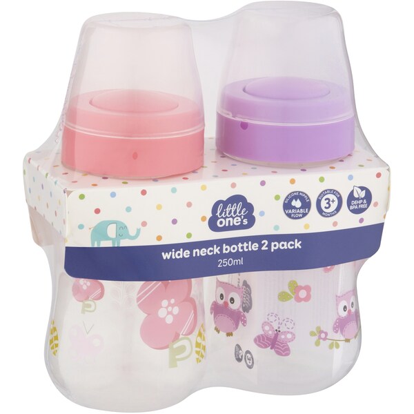 Little One's Wide Neck Baby Bottle Assorted 2 pack