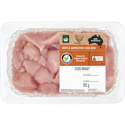 Woolworths RSPCA Approved Chicken Breast Diced 500g
