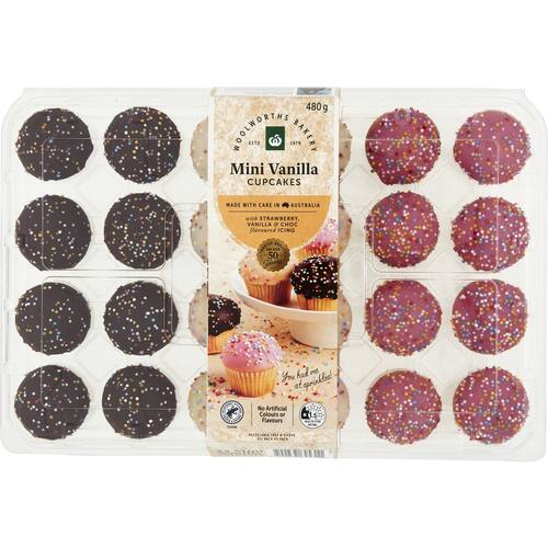 Woolworths Mini Iced Cupcakes With Sprinkles 24 Pack bunch