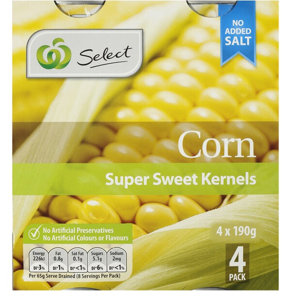 Woolworths Corn Super Sweet No Added Salt 4x190G