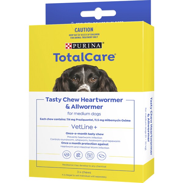 Total Care Tasty Chew Heartwormer & Allwormer For Medium Dogs 3 pack