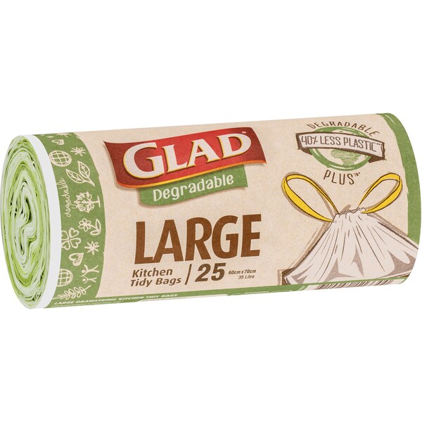 Glad Degradable Kitchen Tidy  Drawstring Bags Large 25pk