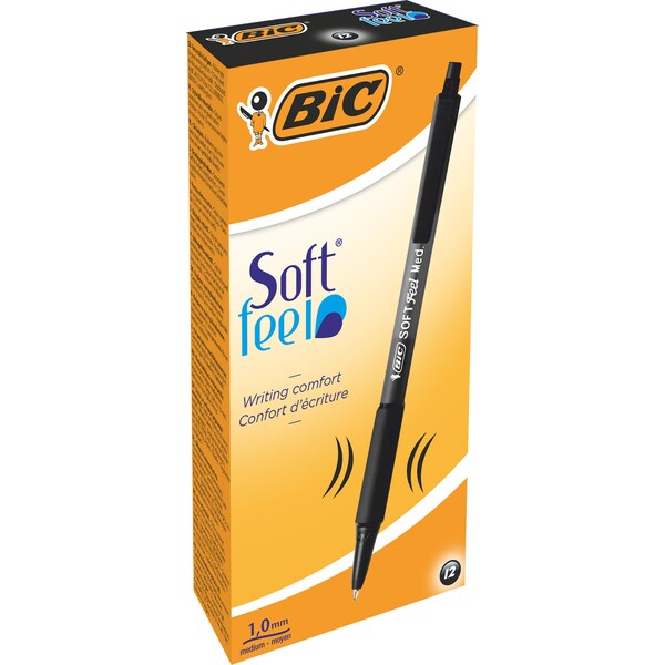 BIC SoftFeel Retractable Ballpoint Pens Medium 1.0mm Black 12 pack