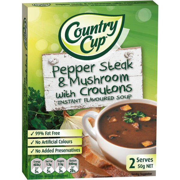 Country Cup Instant Soup Pepper Steak & Mush Croutons 2 Pack 50g