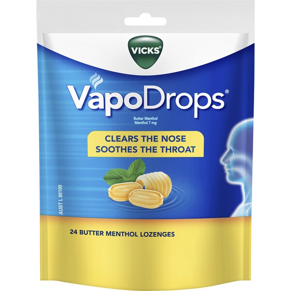 Vicks Vapodrop Throat Lozenges Butter Menthol 24 pack
