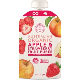 Apple & Strawberry Fruit Puree Pouch 120g – Woolworths