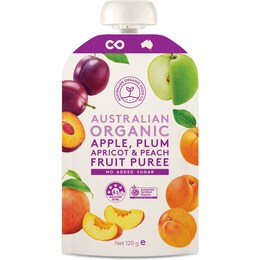 Apple Plum Apricot & Peach Fruit Puree Pouch 120g – Woolworths