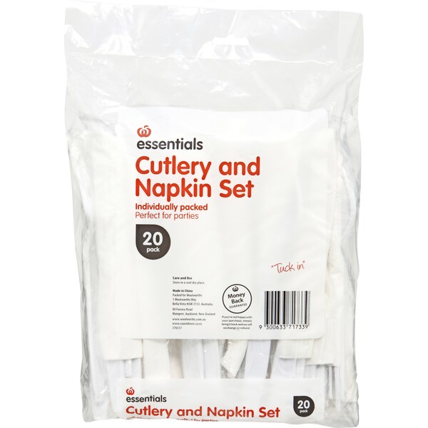 Essentials Cutlery And Napkin Set 20 Pack