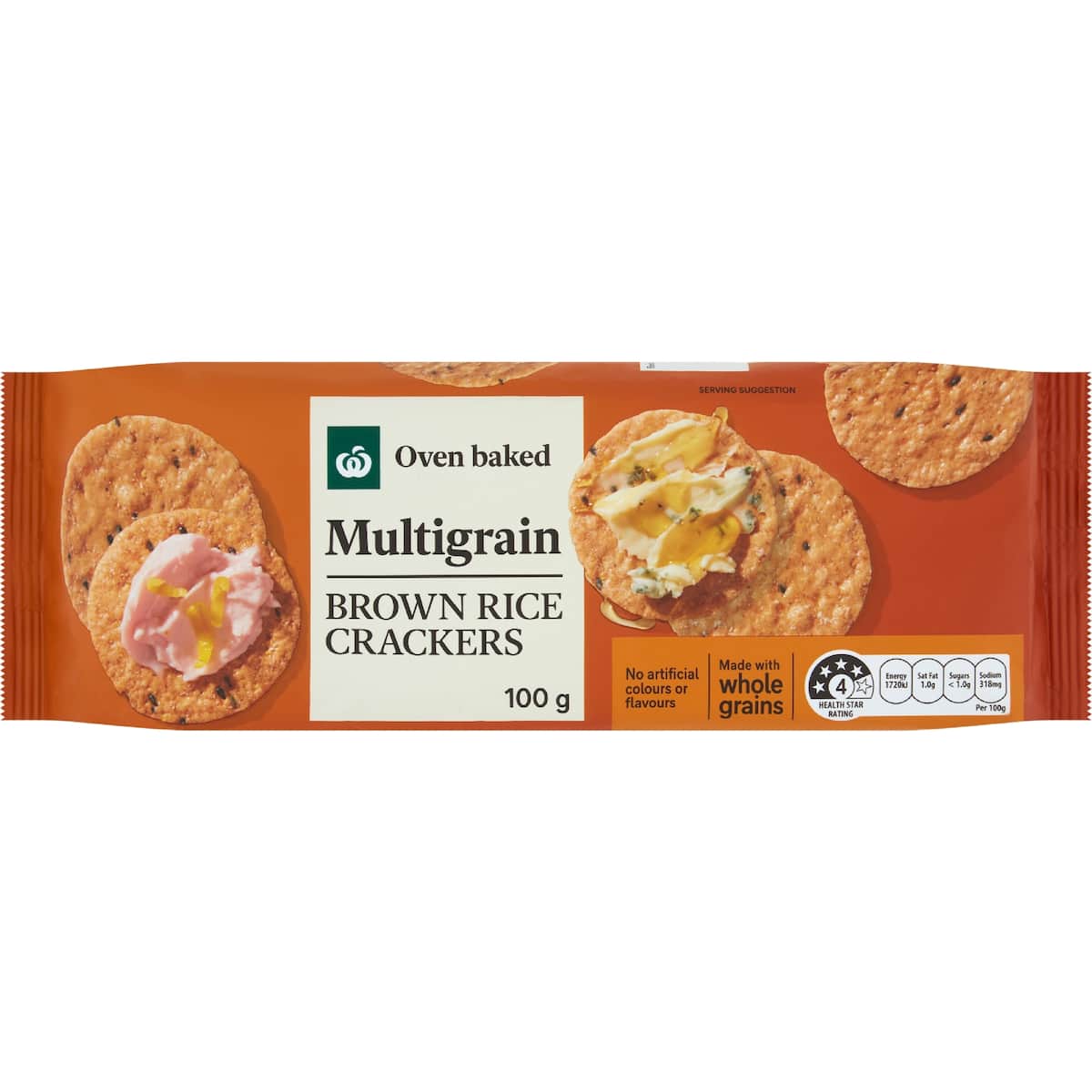Woolworths Multigrain Brown Rice Crackers 100g bunch