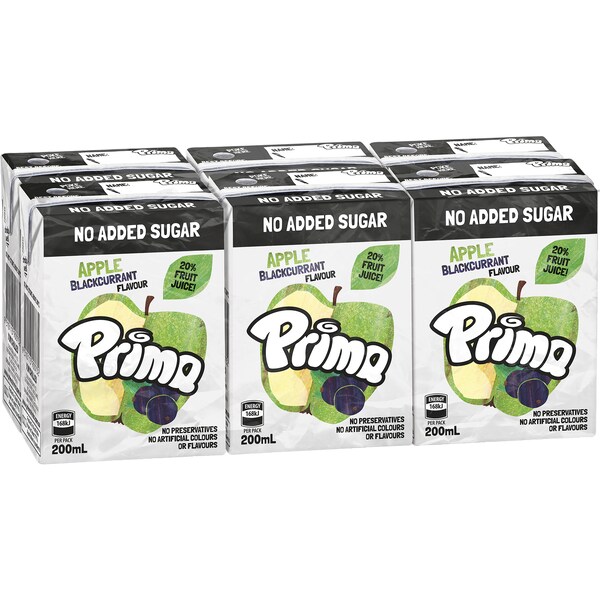 Prima No Added Sugar Drink Apple Blackcurrant 200mL x 6 pack