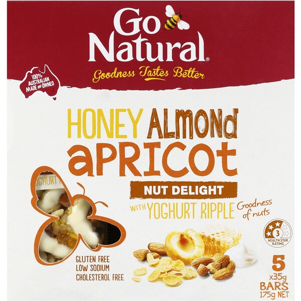 Go Natural Fruit Snacks Honey Almond Apricot Ripple 175g