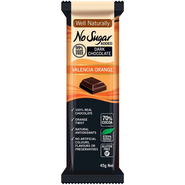 Well Naturally No Sugar Added Choc Orange Bar 45g