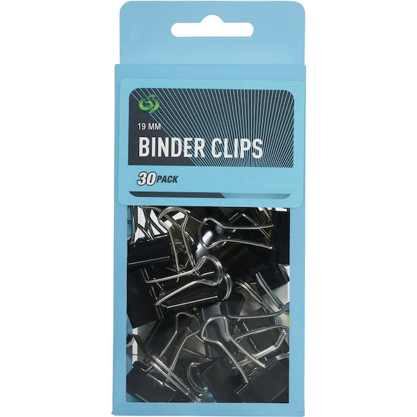 Woolworths Binder Clips Black 19Mm 30 pack