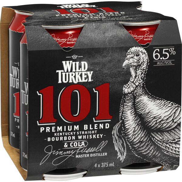 Wild Turkey 101 Bourbon & Cola 6.5% Cans 375mL x 4 pack