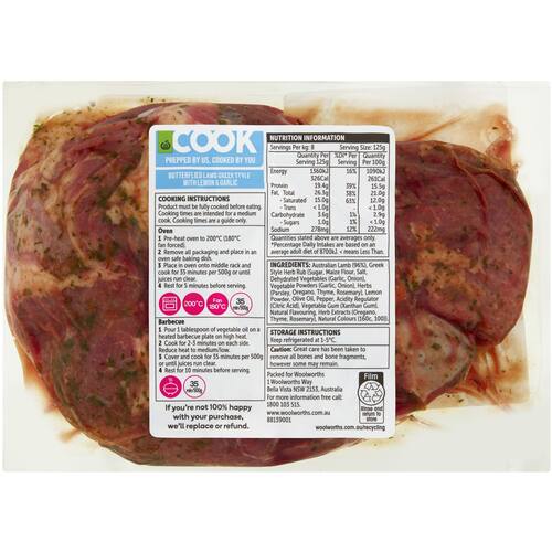 Woolworths Cook Butterflied Lamb Shoulder With Lemon and Garlic 650g