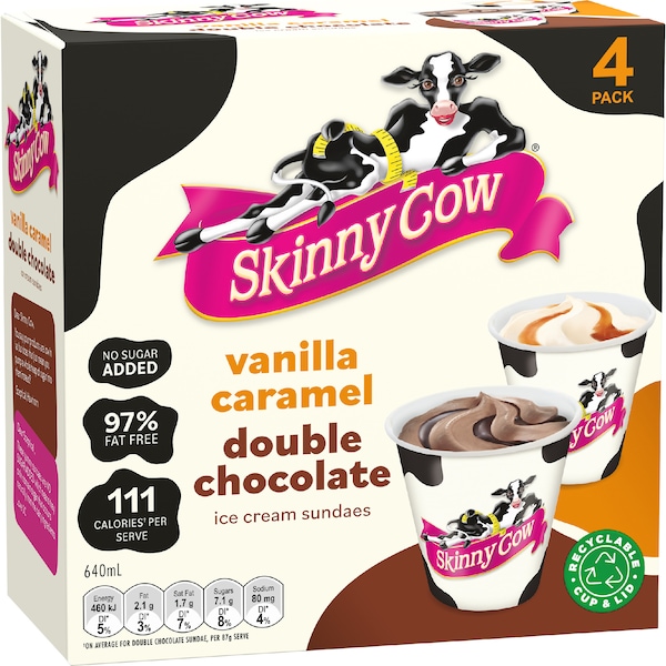 Skinny Cow Ice Cream Sundaes Chocolate Vanilla Caramel 4 pack