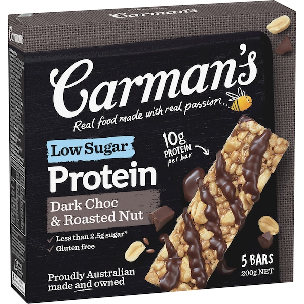 Carman's Protein Bars Low Sugar Dark Choc & Roasted Nut 5 pack