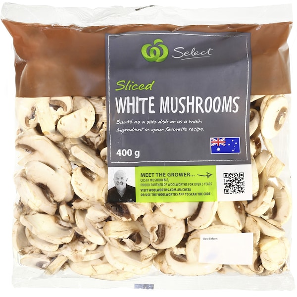 Woolworths Mushrooms Cups Sliced 400G Bag