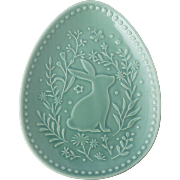 Easter Ceramic Egg Shaped Plate Green each