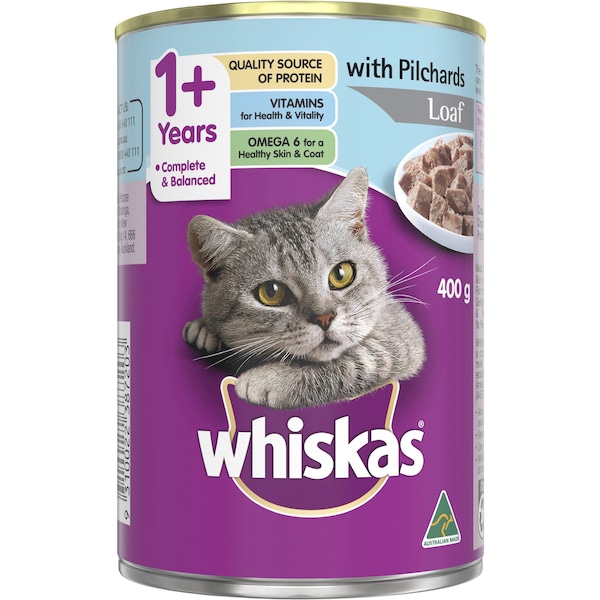Whiskas 1+ Years Wet Cat Food Pilchards Loaf 400g Can