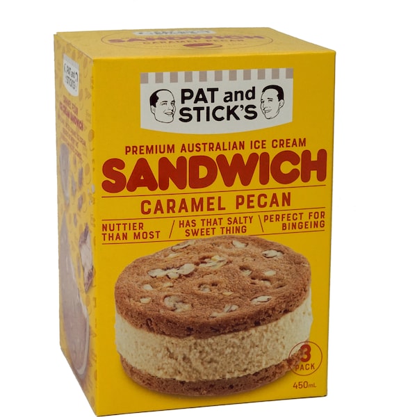 Pat And Stick's Ice Cream Sandwich Caramel Pecan 3 pack