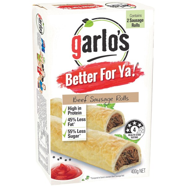 Garlo's Better For Ya Beef Sausage Rolls 2 pack