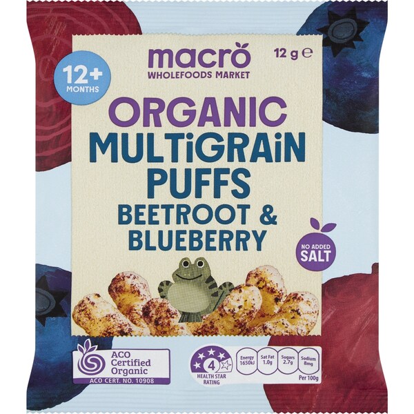 Macro Organic Multigrain Puffs Betroot & Blueberry 12g