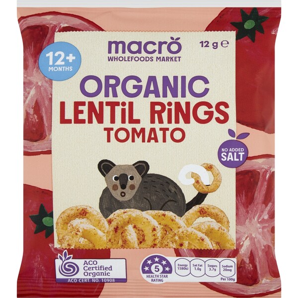 Macro Organic Lentil Rings Tomato 12g
