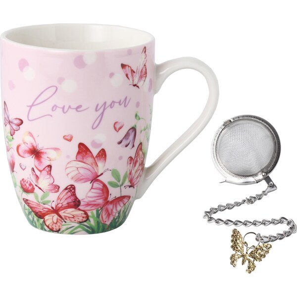 Mother's Day Ceramic Mug & Tea Strainer Set Butterflies each
