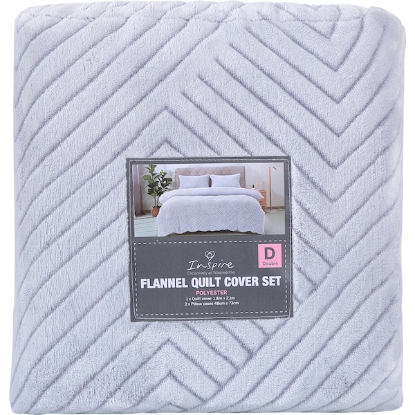 Inspire Flannel Quilt Cover Set Grey Double each
