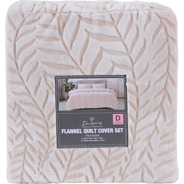 Inspire Flannel Quilt Cover Set Cream Double each