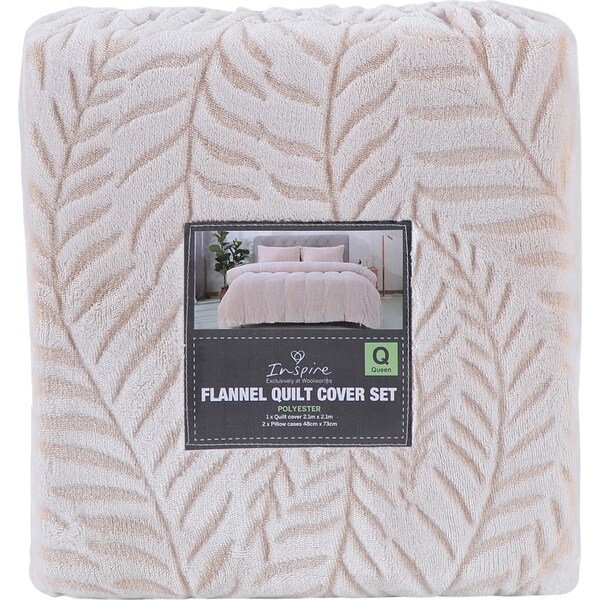 Inspire Flannel Quilt Cover Set Cream Queen each