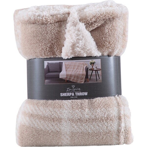 Inspire Stripe Flannel And Sherpa Throw Beige each