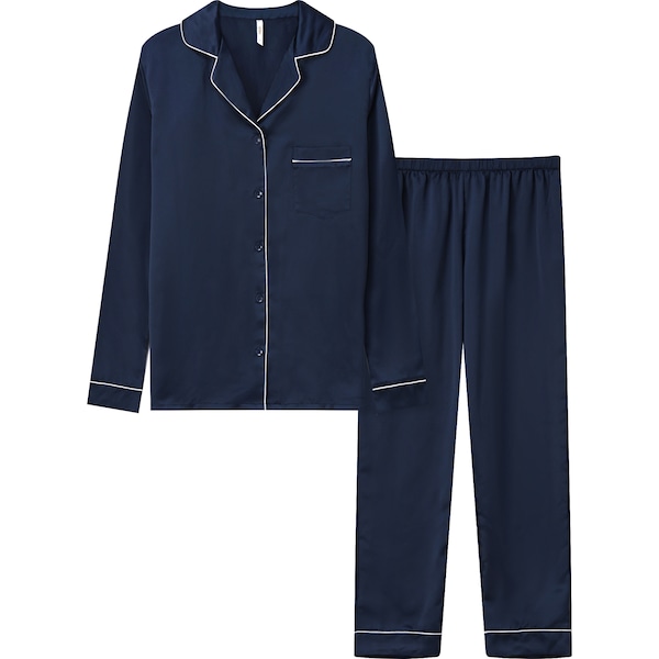For Her Ladies Satin Pyjamas Navy Small each