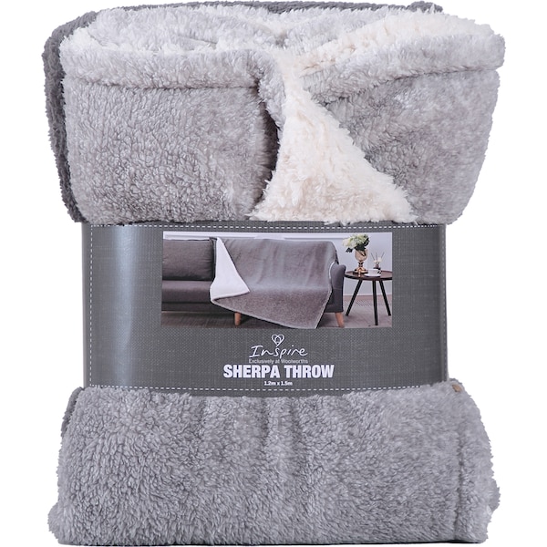 Inspire Stripe Flannel And Sherpa Throw Grey each