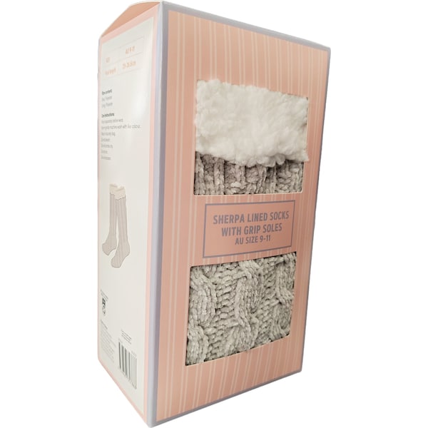 For Her Sherpa Lined Socks With Grip Soles Grey Size 9-11 each