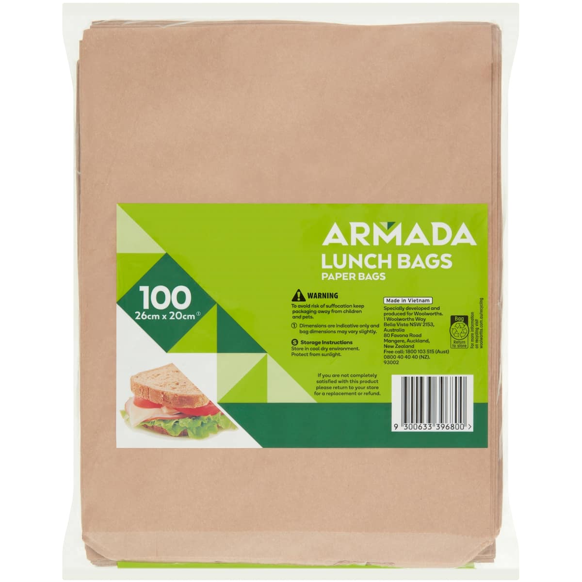 Armada Brown Paper Lunch Bags 100 Pack bunch