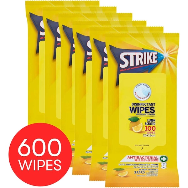 Strike Disinfectant Wipes Lemon Scented 100 x 6 pack