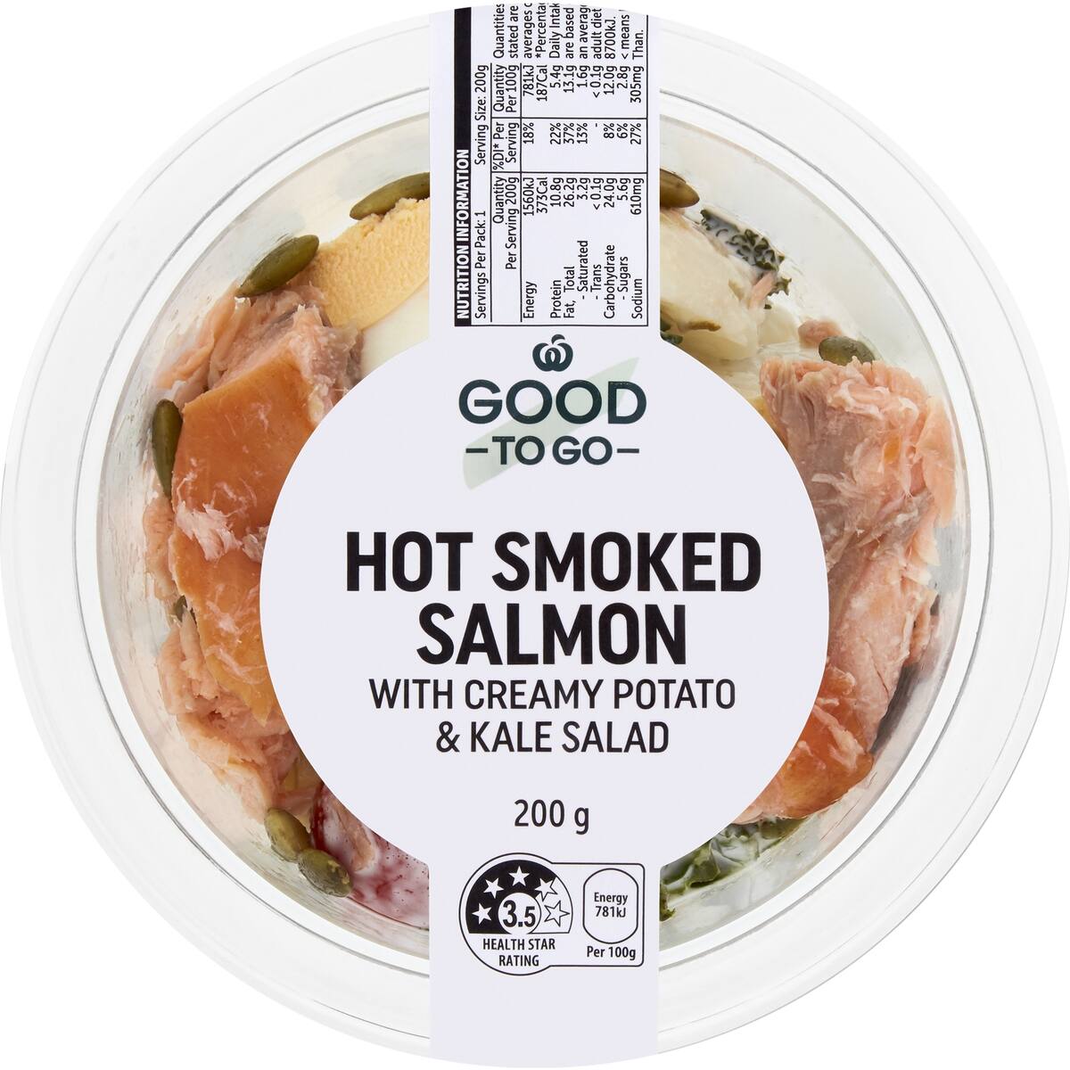 Hot Smoked Salmon w Creamy Kale Potato and Egg Salad 200g bunch