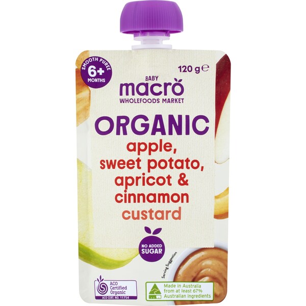 Macro Organic Baby Food Apple, Sweet Potato Apricot & Cinnamon Custard 120g