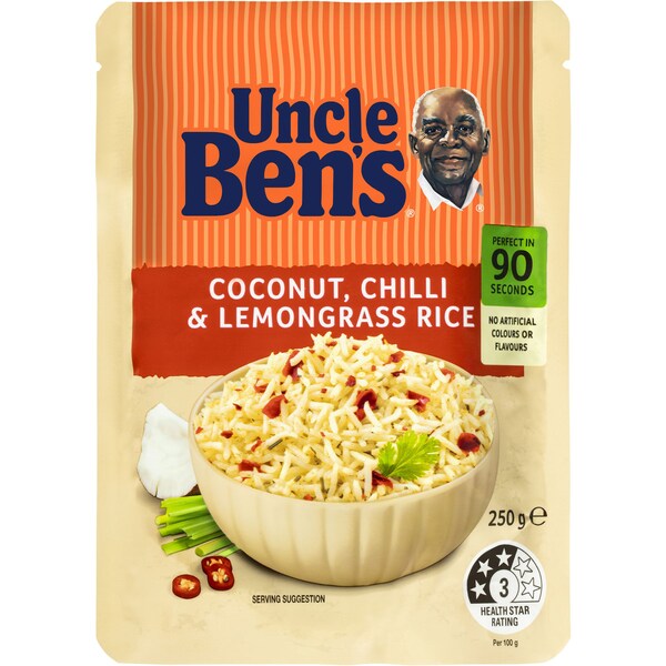 Uncle Ben's Microwave Basmati Coconut Chilli Lemongrass Rice Pouch 250g