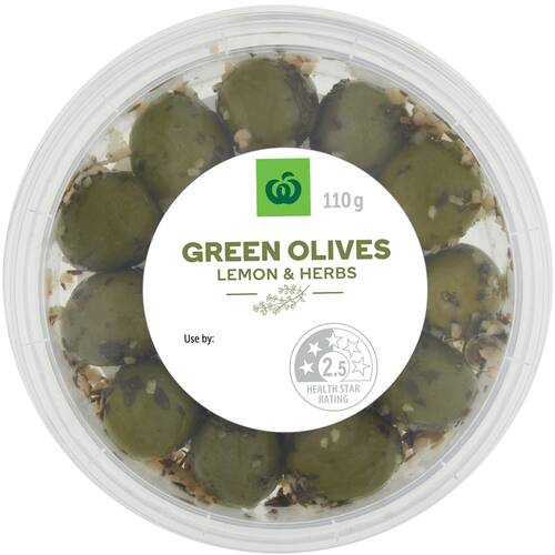 Woolworths Sicilian Olives With Lemon and Herbs 110g bunch