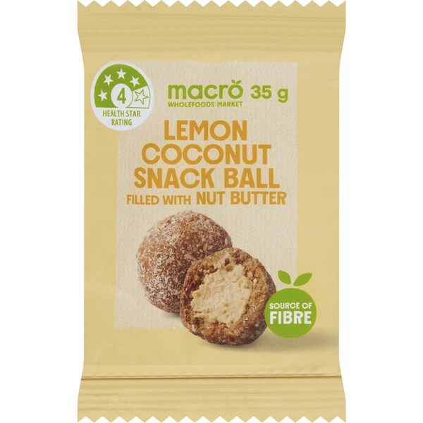 Macro Lemon Coconut Snack Ball Filled With Nut Butter 35g