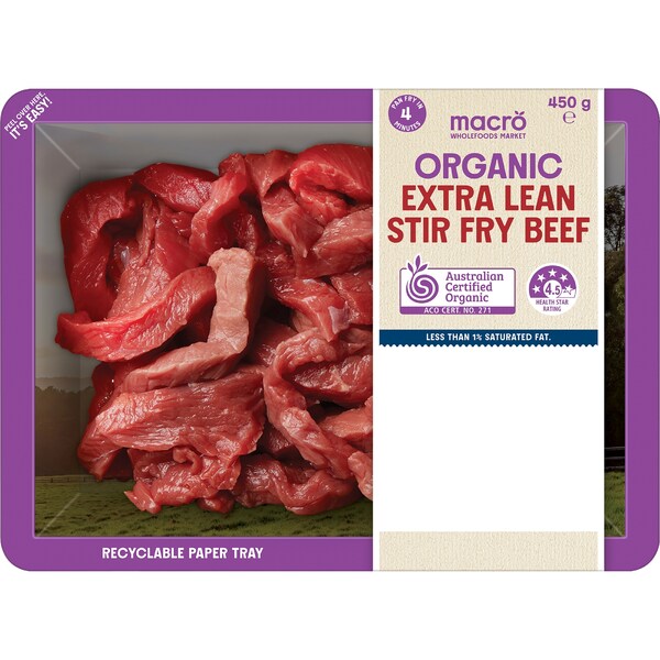 Macro Organic Australian Extra Lean Stir Fry Beef 450g