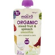 Macro Organic Baby Food Mixed Fruit Spinach Smoothie with Yoghurt & Oats