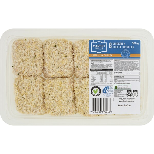Market Value Chicken Rissoles With Cheese 500g
